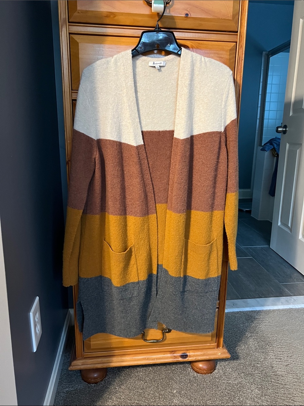Madewell Colorblock Open Cardigan - Mustard, Brown, Cream & Gray